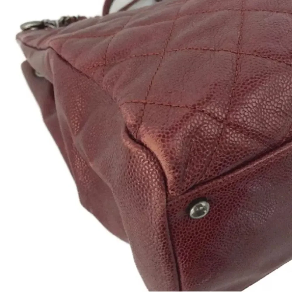 Auth Chanel Quilted Matelasse CC Charm Caviar City Shopper Tote Bag Bordeaux